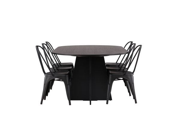 Imagine Masa ovala de dining Bootcut - Negru / Furnir negru + Scaun de dining Tempe - Negru mat / Metal _4