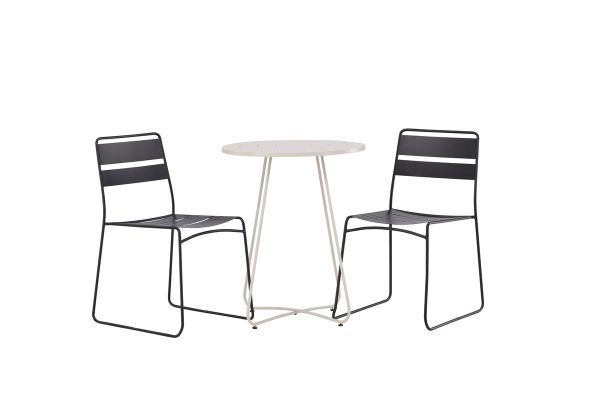 Imagine Masa de cafea rotunda din otel, culoare beige, diametru 60cm + 2 scaune de dining din seria Lina, culoare negru