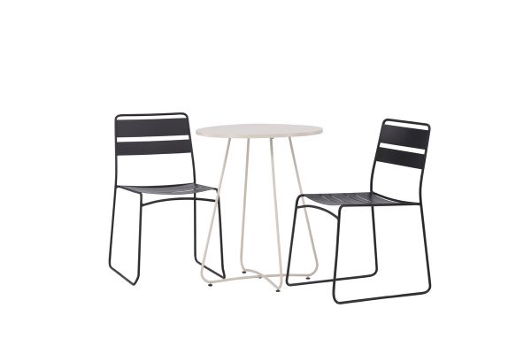 Imagine Masa de cafea rotunda din otel, culoare beige, diametru 60cm + 2 scaune de dining din seria Lina, culoare negru