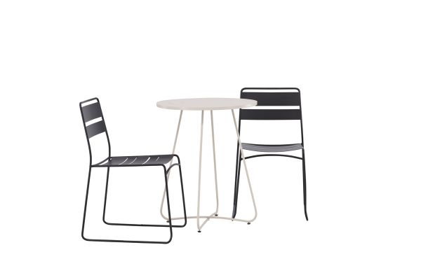 Imagine Masa de cafea rotunda din otel, culoare beige, diametru 60cm + 2 scaune de dining din seria Lina, culoare negru