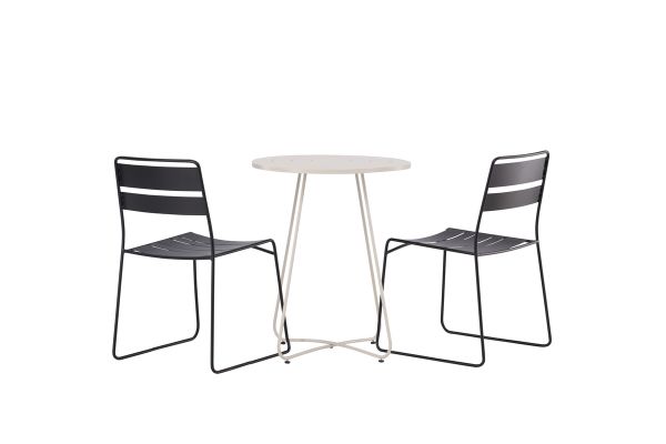 Imagine Masa de cafea rotunda din otel, culoare beige, diametru 60cm + 2 scaune de dining din seria Lina, culoare negru