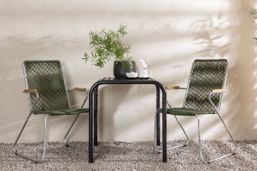 Imagine Masa de cafea Borneo din aluminiu - Negru / Kvadrat 70*70* + Scaun de dineu Bois din oțel - Argintiu / Sfoară verde _2