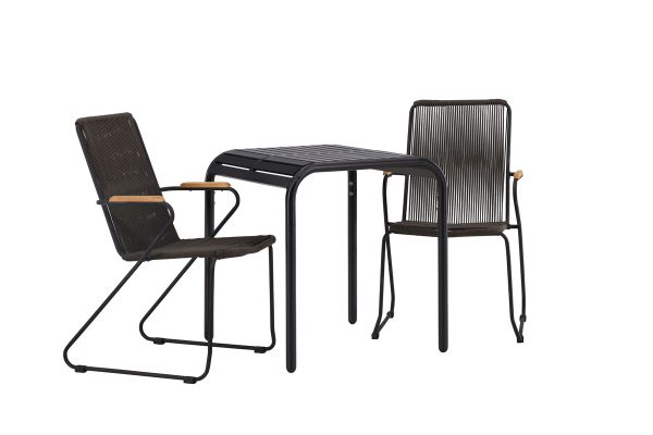 Imagine Borneo Cafetable Aluminium - Negru / Kvadrat 70*70* + Scaun de Masa Bois Otel - Negru / Gri Inchis Cord - 2