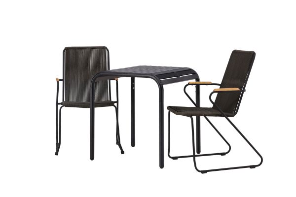 Imagine Borneo Cafetable Aluminium - Negru / Kvadrat 70*70* + Scaun de Masa Bois Otel - Negru / Gri Inchis Cord - 2