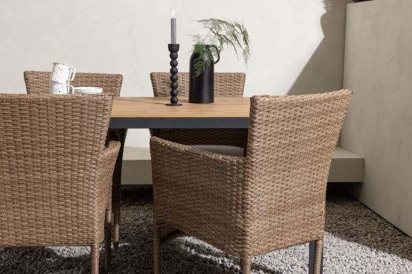 Imagine Break Diningtable Alumnium - Black / Nature Rectangular 90*150* +Malina Diningchair Alumnium - Nature / Wicker _4