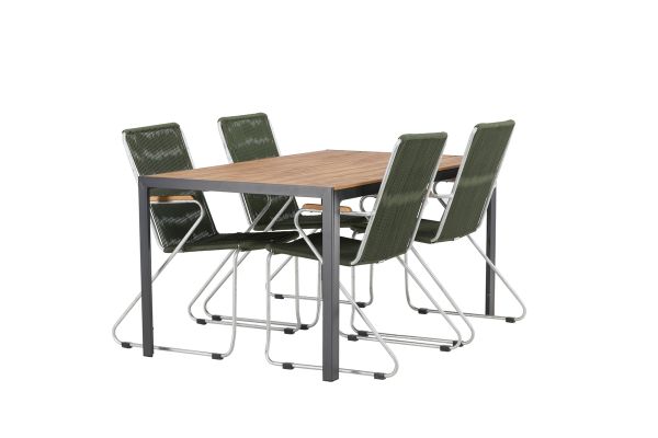 Imagine Break Diningtable Alumnium - Black / Nature Rectangular 90*150* +Bois Diningchair Steel - Silver / Green Rope _4