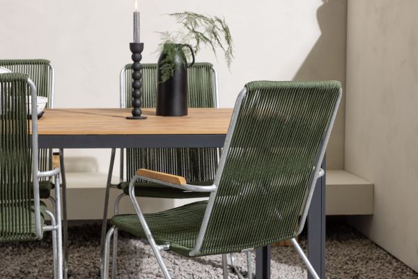 Imagine Break Diningtable Alumnium - Black / Nature Rectangular 90*150* +Bois Diningchair Steel - Silver / Green Rope _4