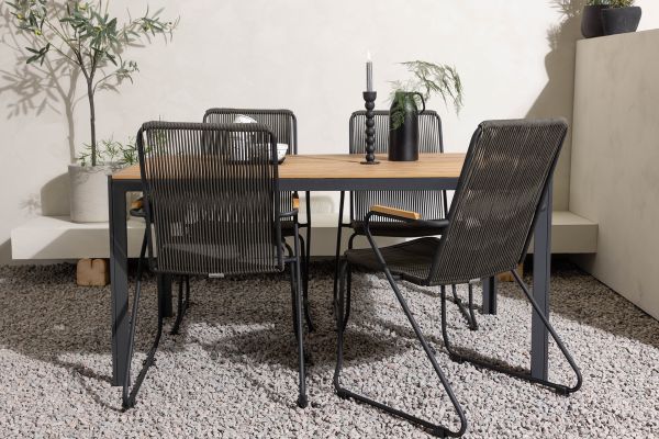 Imagine Break Diningtable Alumnium - Black / Nature Rectangular 90*150* +Bois Diningchair Steel - Black / Dark Grey Rope _4