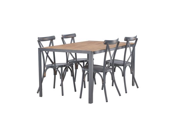 Imagine Masa de dining Break Aluminiu - Negru / Natural Rectangular 90*150* + Taburete de dining Tablas Aluminiu - Negru / _4