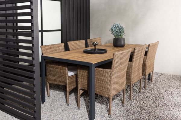 Imagine Masa de dining Break Aluminiu - Negru / Natural Rectangular 90*200* + Scaun de dining Malina Aluminiu - Natural / Ratan _6