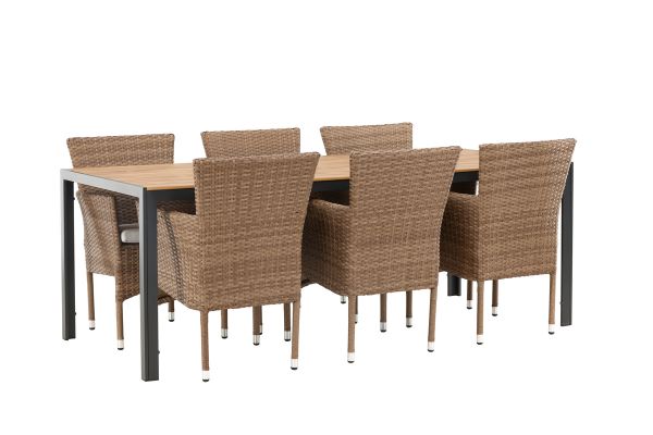 Imagine Masa de dining Break Aluminiu - Negru / Natural Rectangular 90*200* + Scaun de dining Malina Aluminiu - Natural / Ratan _6