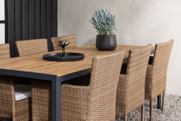 Imagine Masa de dining Break Aluminiu - Negru / Natural Rectangular 90*200* + Scaun de dining Malina Aluminiu - Natural / Ratan _6