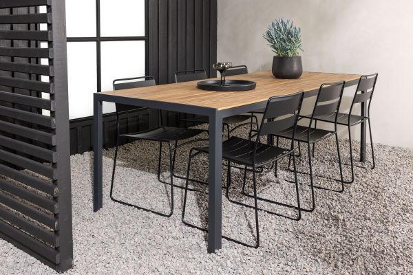 Imagine Setul de masa pentru exterior Break Diningtable Alumnium - Negru / Natural, dreptunghiular 90*200* +Scaun de dining Lina - Negru _6