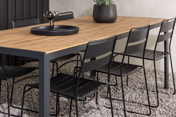 Imagine Setul de masa pentru exterior Break Diningtable Alumnium - Negru / Natural, dreptunghiular 90*200* +Scaun de dining Lina - Negru _6