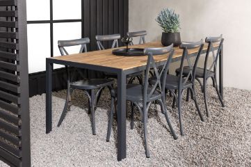 Imagine Masa de dining Break Aluminiu - Negru / Natural Rectangular 90*200* + Scaun de dining Tablas Aluminiu - Negru / 6