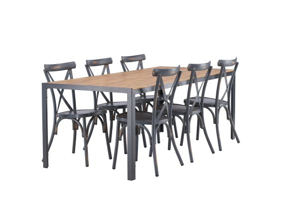 Imagine Masa de dining Break Aluminiu - Negru / Natural Rectangular 90*200* + Scaun de dining Tablas Aluminiu - Negru / 6