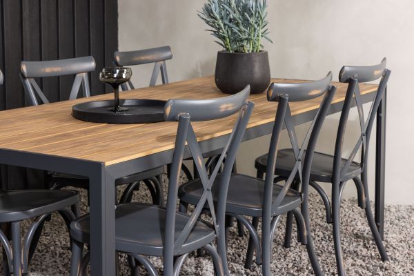 Imagine Masa de dining Break Aluminiu - Negru / Natural Rectangular 90*200* + Scaun de dining Tablas Aluminiu - Negru / 6