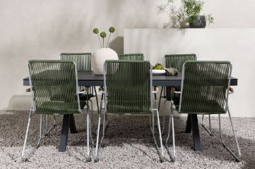 Imagine Garcia Diningtable Alumnium - Black / Rectangular 100*200* +Bois Diningchair Steel - Silver / Green Rope _6