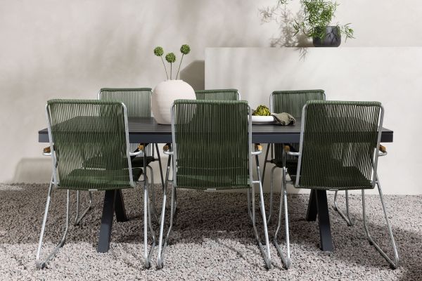 Imagine Garcia Diningtable Alumnium - Black / Rectangular 100*200* +Bois Diningchair Steel - Silver / Green Rope _6