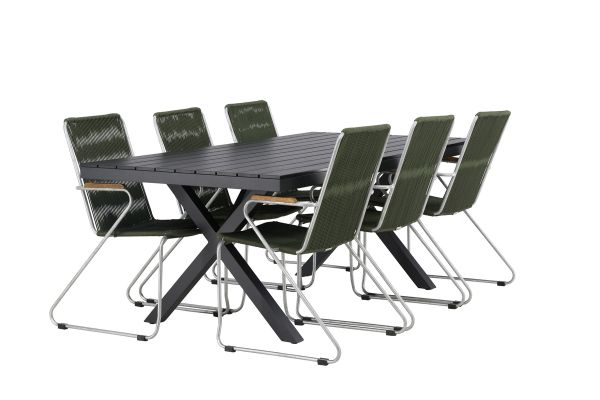 Imagine Garcia Diningtable Alumnium - Black / Rectangular 100*200* +Bois Diningchair Steel - Silver / Green Rope _6