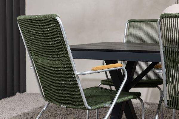 Imagine Garcia Diningtable Alumnium - Black / Rectangular 100*200* +Bois Diningchair Steel - Silver / Green Rope _6