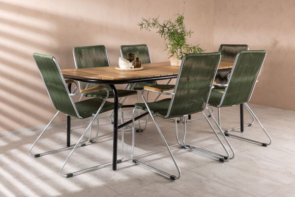 Imagine Holmbeck Diningtable Steel - Negru / Rectangular 90*200*75 + Scaun Dining Bois Steel - Argintiu / Green Rope _6