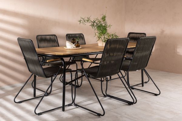 Imagine Holmbeck Diningtable Steel - Black / Rectangular 90*200*75 +Bois Diningchair Steel - Black / Dark Grey Rope _6