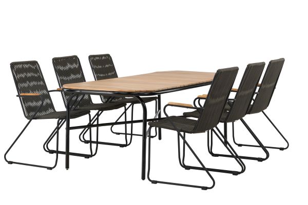 Imagine Holmbeck Diningtable Steel - Black / Rectangular 90*200*75 +Bois Diningchair Steel - Black / Dark Grey Rope _6