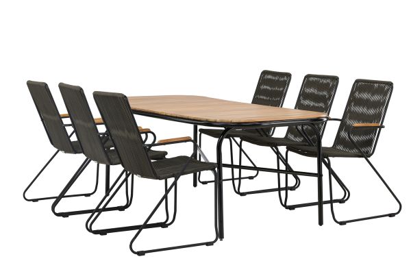 Imagine Holmbeck Diningtable Steel - Black / Rectangular 90*200*75 +Bois Diningchair Steel - Black / Dark Grey Rope _6