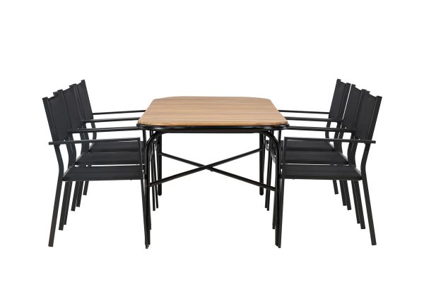 Imagine Masa de dining Holmbeck din oțel - negru / Rectangular 90*200*75 + Scaun empilabil Copacabana - Negru/Negru - Înlocuiește 4131-408 _6