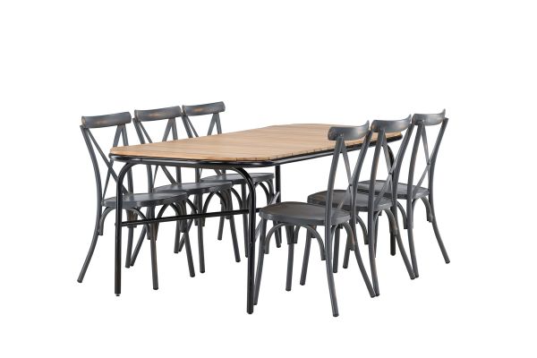 Imagine Masa de dining Holmbeck din oțel - negru / rectangular 90*200*75 + Scaun de dining Tablas din aluminiu - negru / _6