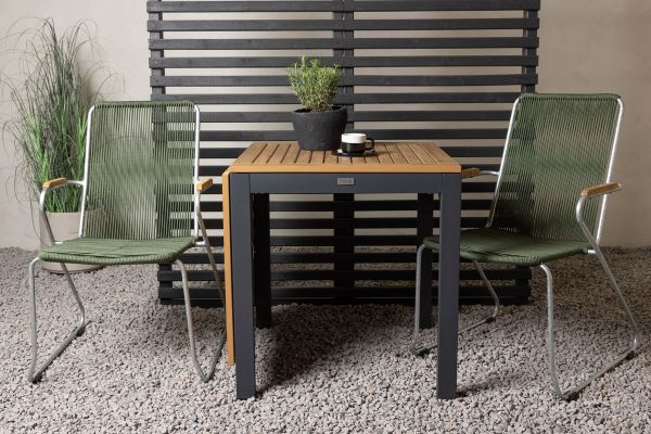 Imagine Diego Cafetable Aluminium - Black / Brown Aintwood - Rectangular 70*70/130* +Bois Diningchair Steel - Silver / Green Rope _2