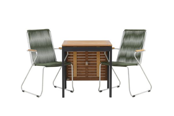 Imagine Diego Cafetable Aluminium - Black / Brown Aintwood - Rectangular 70*70/130* +Bois Diningchair Steel - Silver / Green Rope _2