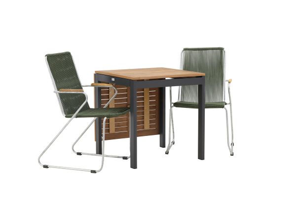 Imagine Diego Cafetable Aluminium - Black / Brown Aintwood - Rectangular 70*70/130* +Bois Diningchair Steel - Silver / Green Rope _2