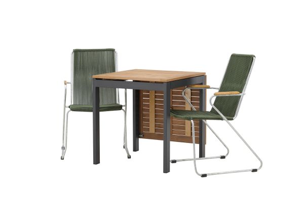 Imagine Diego Cafetable Aluminium - Black / Brown Aintwood - Rectangular 70*70/130* +Bois Diningchair Steel - Silver / Green Rope _2