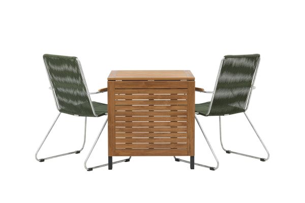 Imagine Diego Cafetable Aluminium - Black / Brown Aintwood - Rectangular 70*70/130* +Bois Diningchair Steel - Silver / Green Rope _2