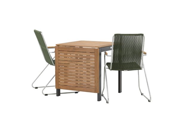 Imagine Diego Cafetable Aluminium - Black / Brown Aintwood - Rectangular 70*70/130* +Bois Diningchair Steel - Silver / Green Rope _2