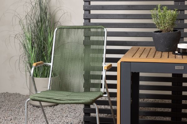 Imagine Diego Cafetable Aluminium - Black / Brown Aintwood - Rectangular 70*70/130* +Bois Diningchair Steel - Silver / Green Rope _2