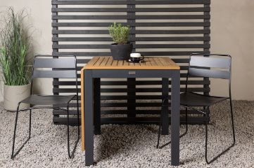 Imagine Setul de masa Diego Cafetable din aluminiu - negru / lemn maro Aintwood - rectangular 70*70/130* + scaun de dining Lina - negru _2