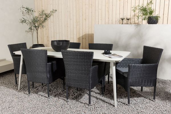 Imagine Masa de dining Lina - Bej - 200*90 + Scaun de dining Malina Aluminiu - Negru / Ratana_6