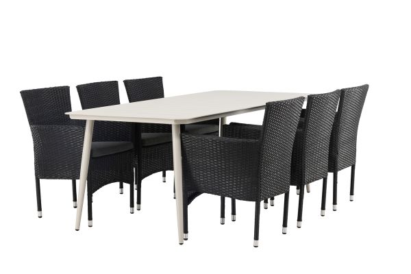 Imagine Masa de dining Lina - Bej - 200*90 + Scaun de dining Malina Aluminiu - Negru / Ratana_6