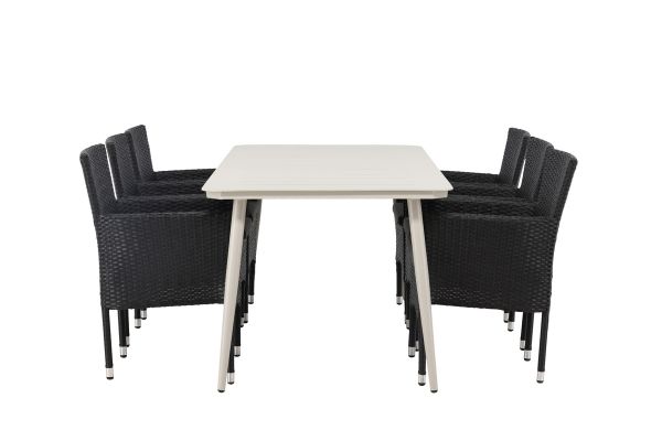 Imagine Masa de dining Lina - Bej - 200*90 + Scaun de dining Malina Aluminiu - Negru / Ratana_6