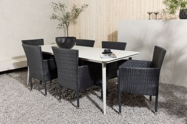 Imagine Masa de dining Lina - Bej - 200*90 + Scaun de dining Malina Aluminiu - Negru / Ratana_6