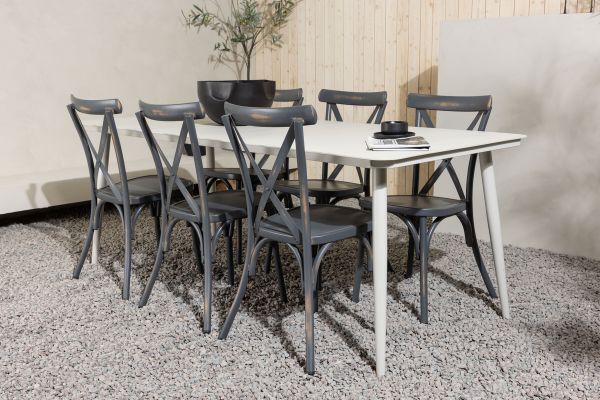 Imagine Masa de dining Lina - Bej - 200*90 + Scaun de dining Tablas din Aluminiu - Negru / _6