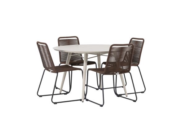 Imagine Masa de dining Lina - Bej - Rotunda 120 cm + Scaun de dining Lindos Aluminium - Negru / _4