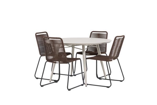 Imagine Masa de dining Lina - Bej - Rotunda 120 cm + Scaun de dining Lindos Aluminium - Negru / _4