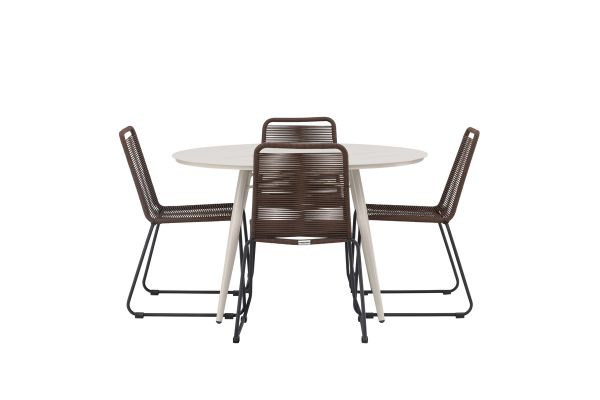 Imagine Masa de dining Lina - Bej - Rotunda 120 cm + Scaun de dining Lindos Aluminium - Negru / _4