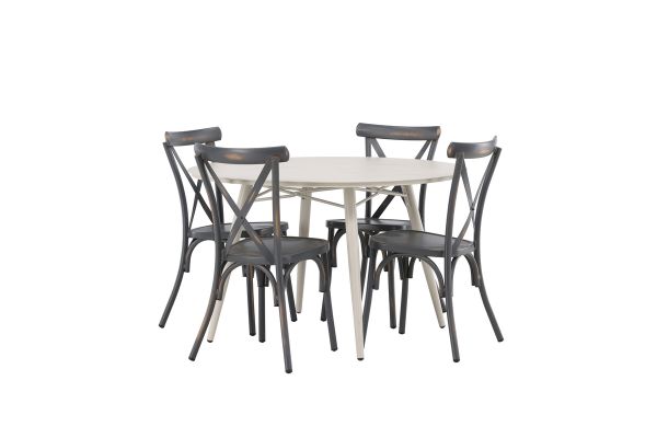 Imagine Masa de dining Lina - Bej - Rotunda 120 cm + Scaun de dining Tablas Aluminiu - Negru / _4