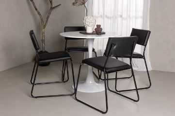 Imagine Hamden Dining Table - White MDF+Kenth Chair - Black / Black PU_4