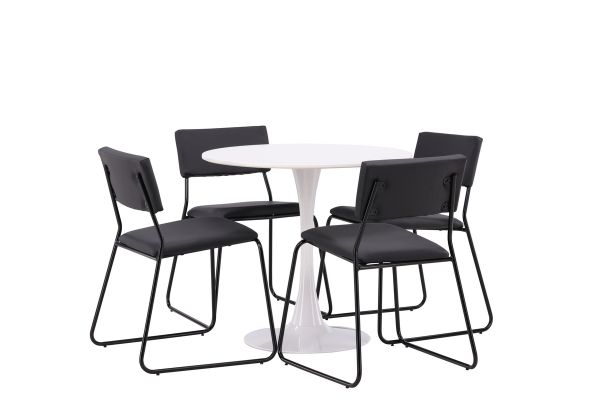 Imagine Hamden Dining Table - White MDF+Kenth Chair - Black / Black PU_4